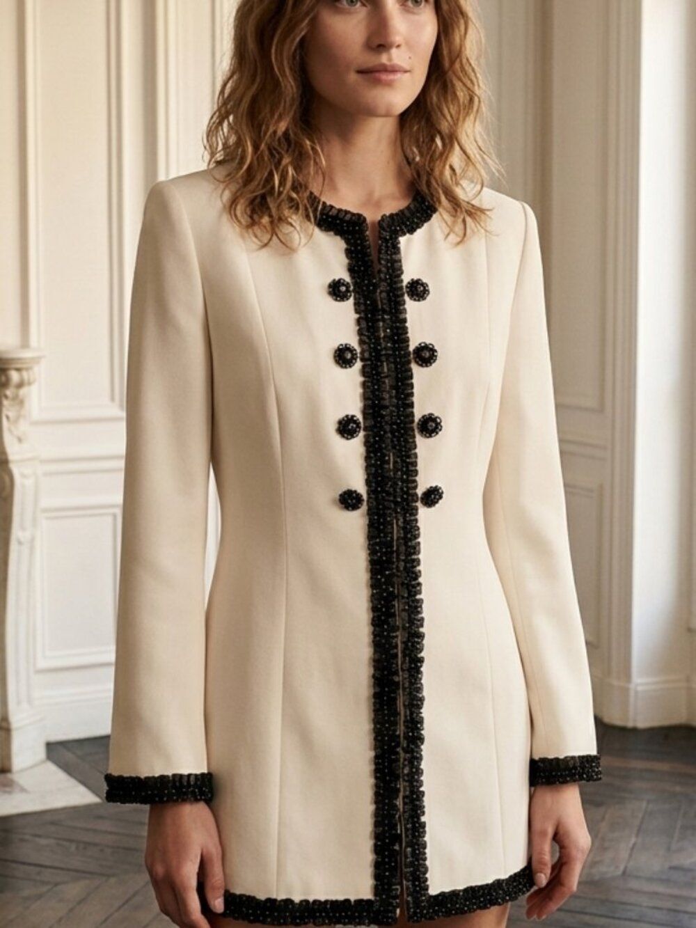 Vintage G.M.I. White Bell Sleeve Blazer – Rhinestone & Polka Dot Trim size 10